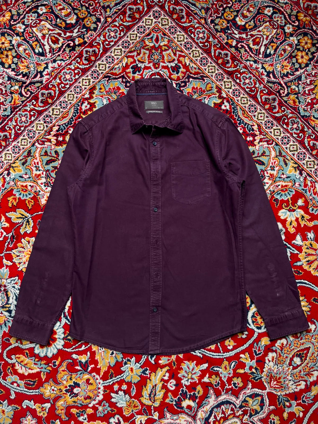 Marks & Spencer Laundered Oxford Purple Button Down Shirt - M