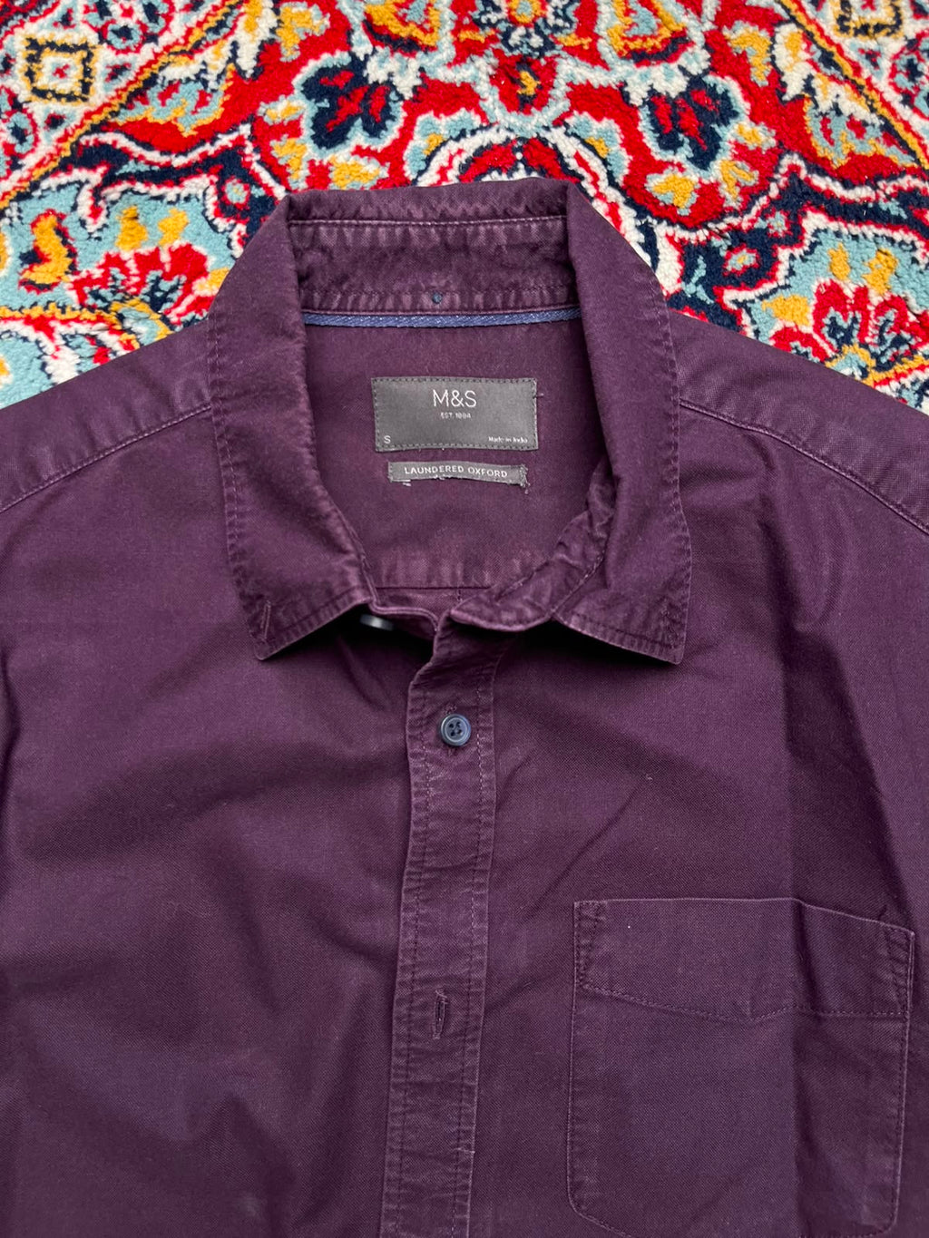 Marks & Spencer Laundered Oxford Purple Button Down Shirt - M