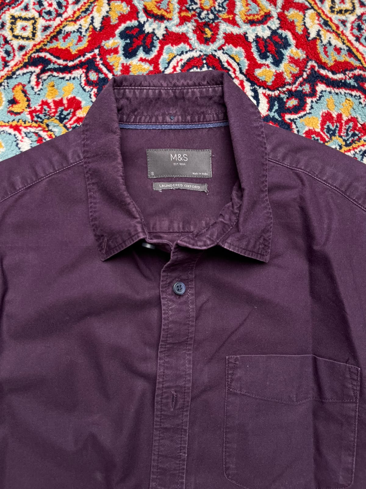 Marks & Spencer Laundered Oxford Purple Button Down Shirt - M
