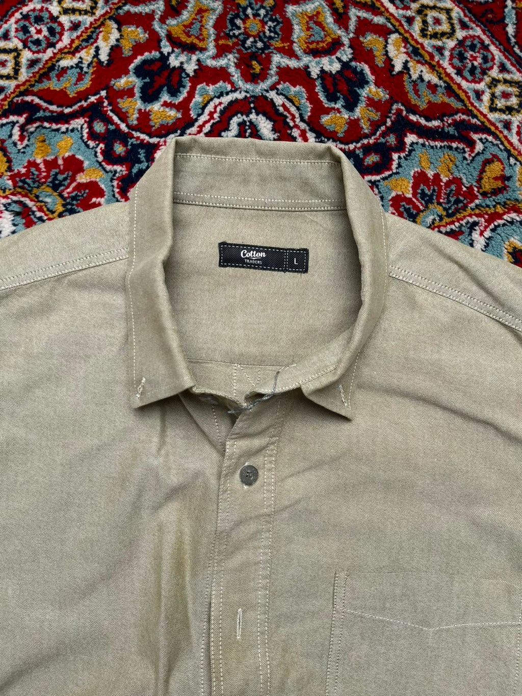 Cotton Traders Olive Green Oxford Button Down Shirt - XL