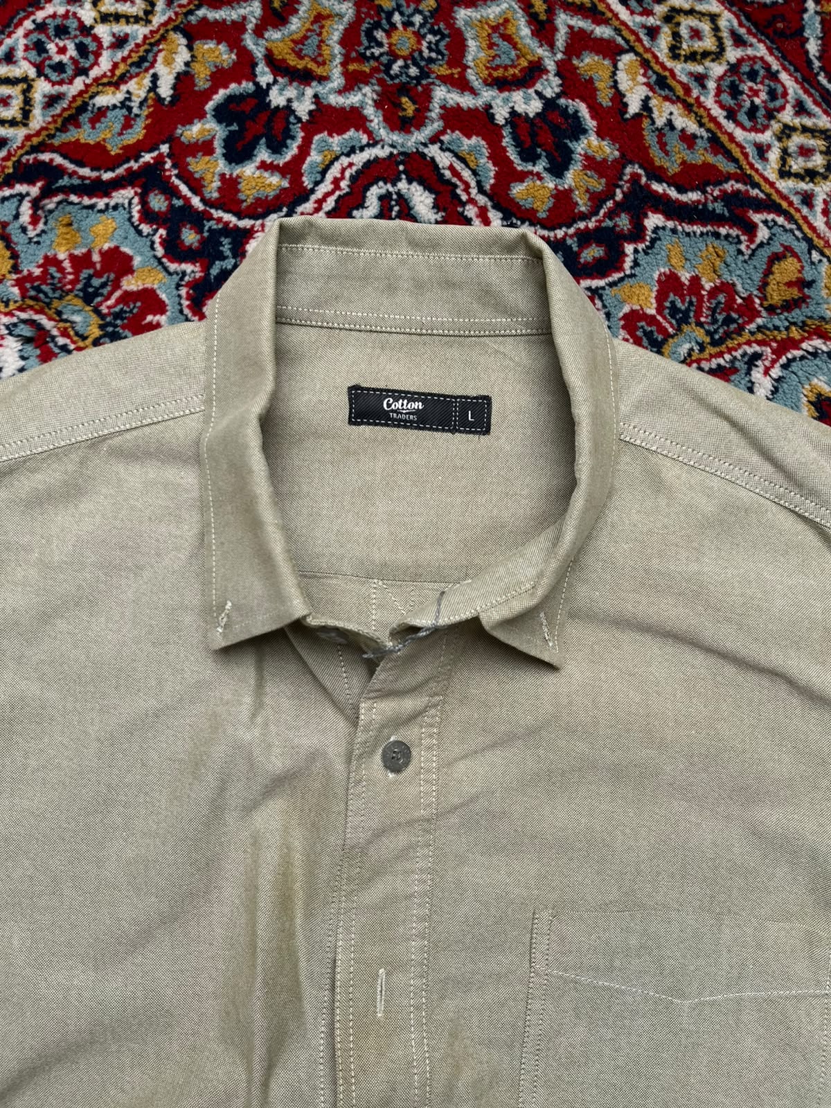 Cotton Traders Olive Green Oxford Button Down Shirt - XL