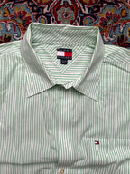 Tommy Hilfiger Green White Striped Button Down Shirt - XL