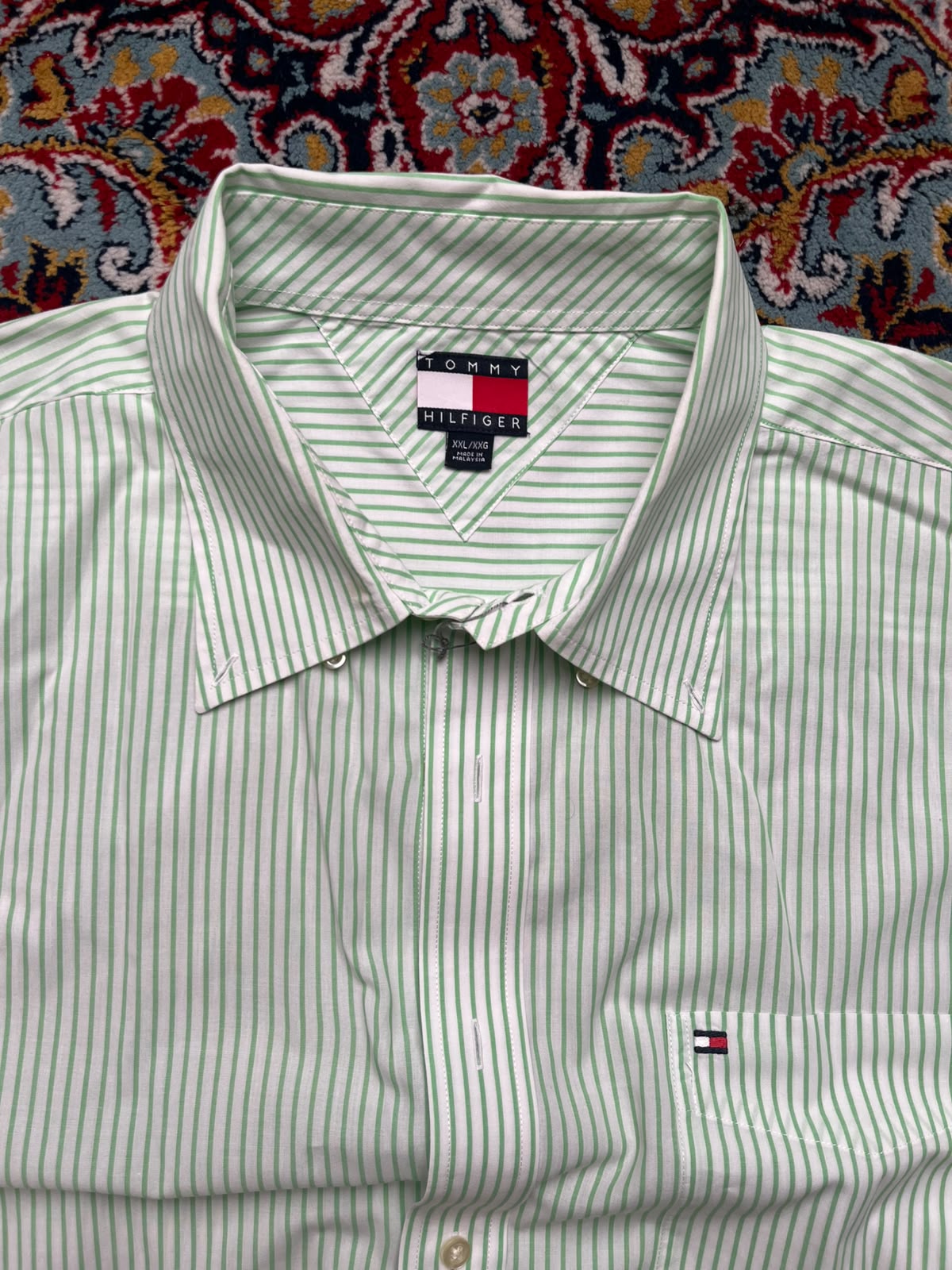 Tommy Hilfiger Green White Striped Button Down Shirt - XL