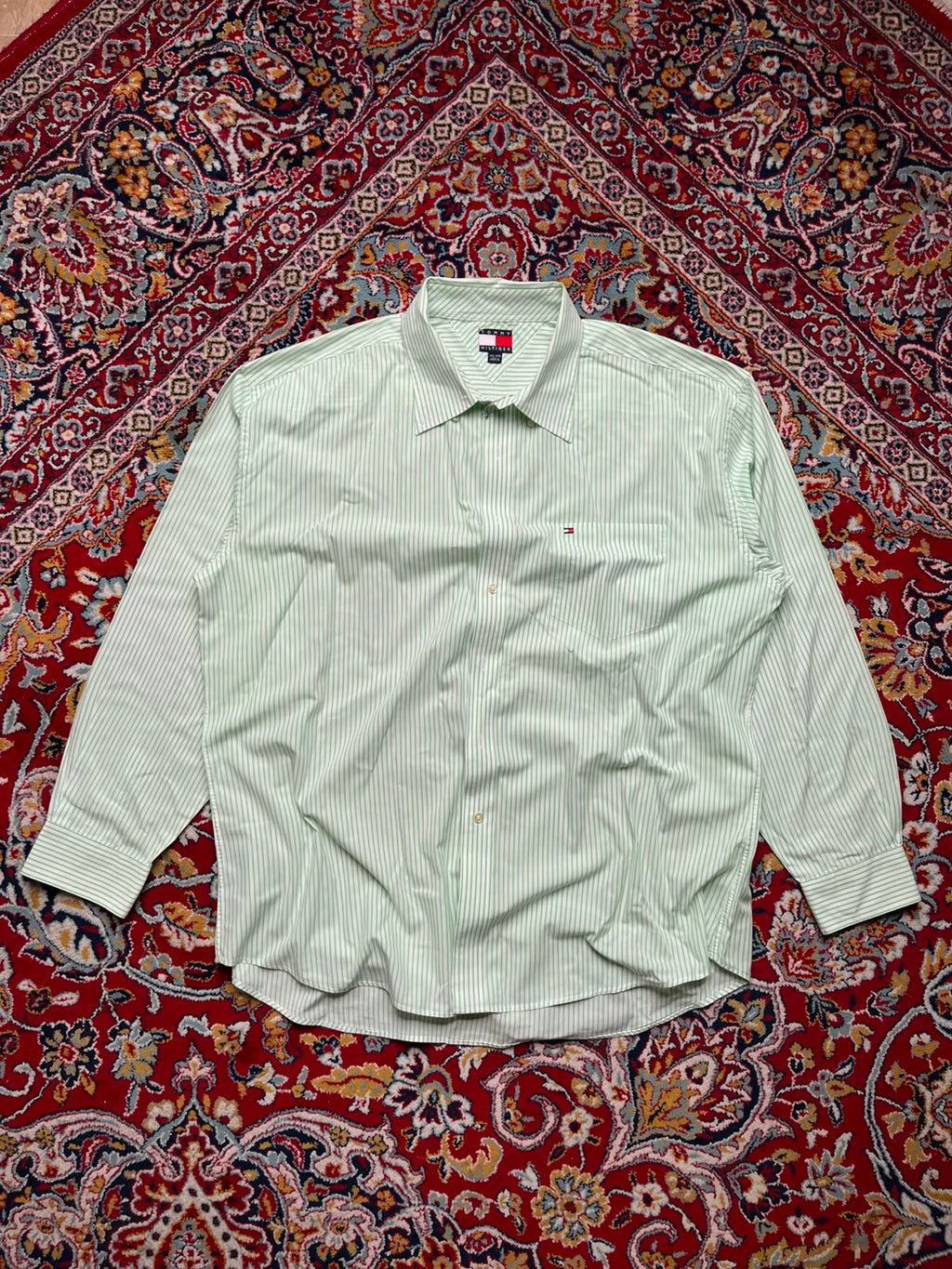 Tommy Hilfiger Green White Striped Button Down Shirt - XL
