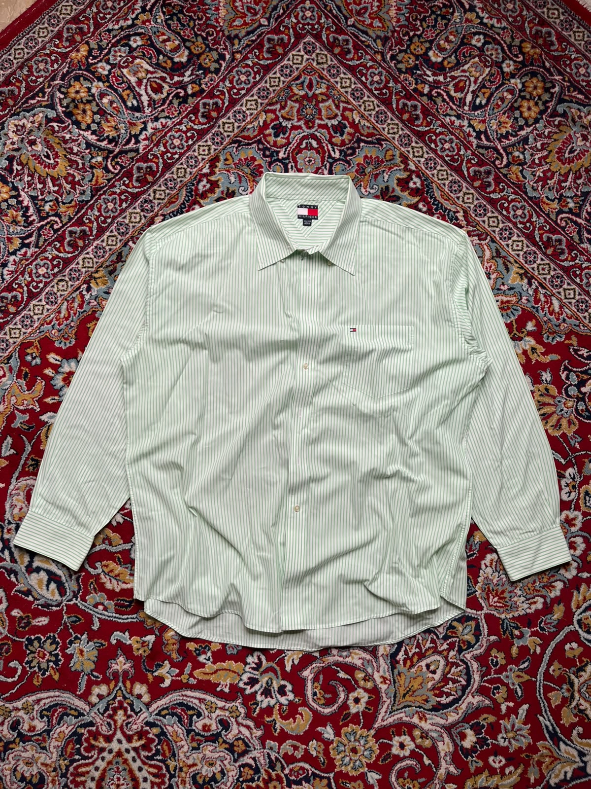 Tommy Hilfiger Green White Striped Button Down Shirt - XL
