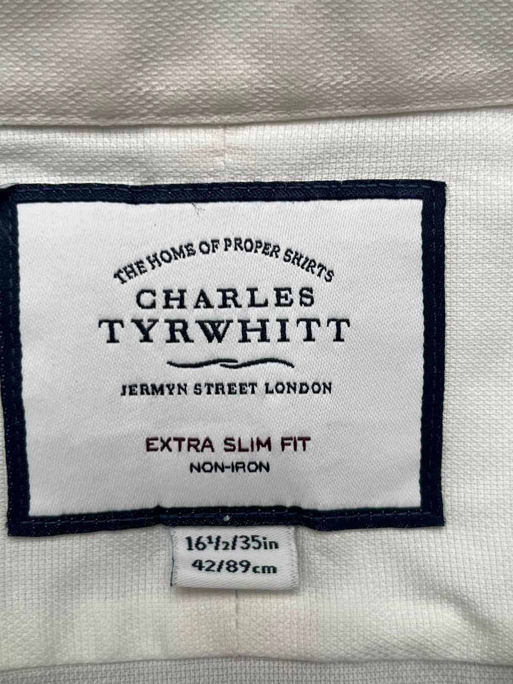 CHARLES TYRWHITT Extra Slim Fit Non-Iron White BUTTON DOWN SHIRT - L