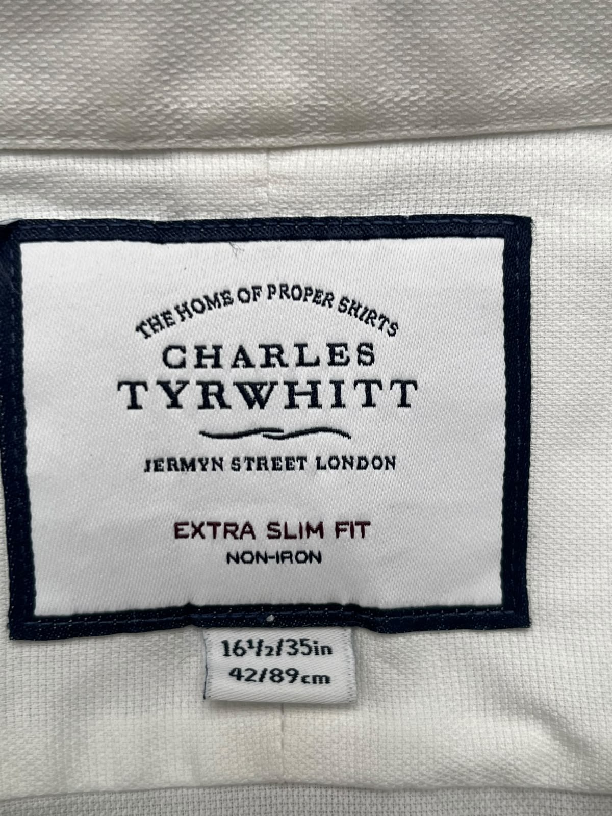 CHARLES TYRWHITT Extra Slim Fit Non-Iron White BUTTON DOWN SHIRT - L