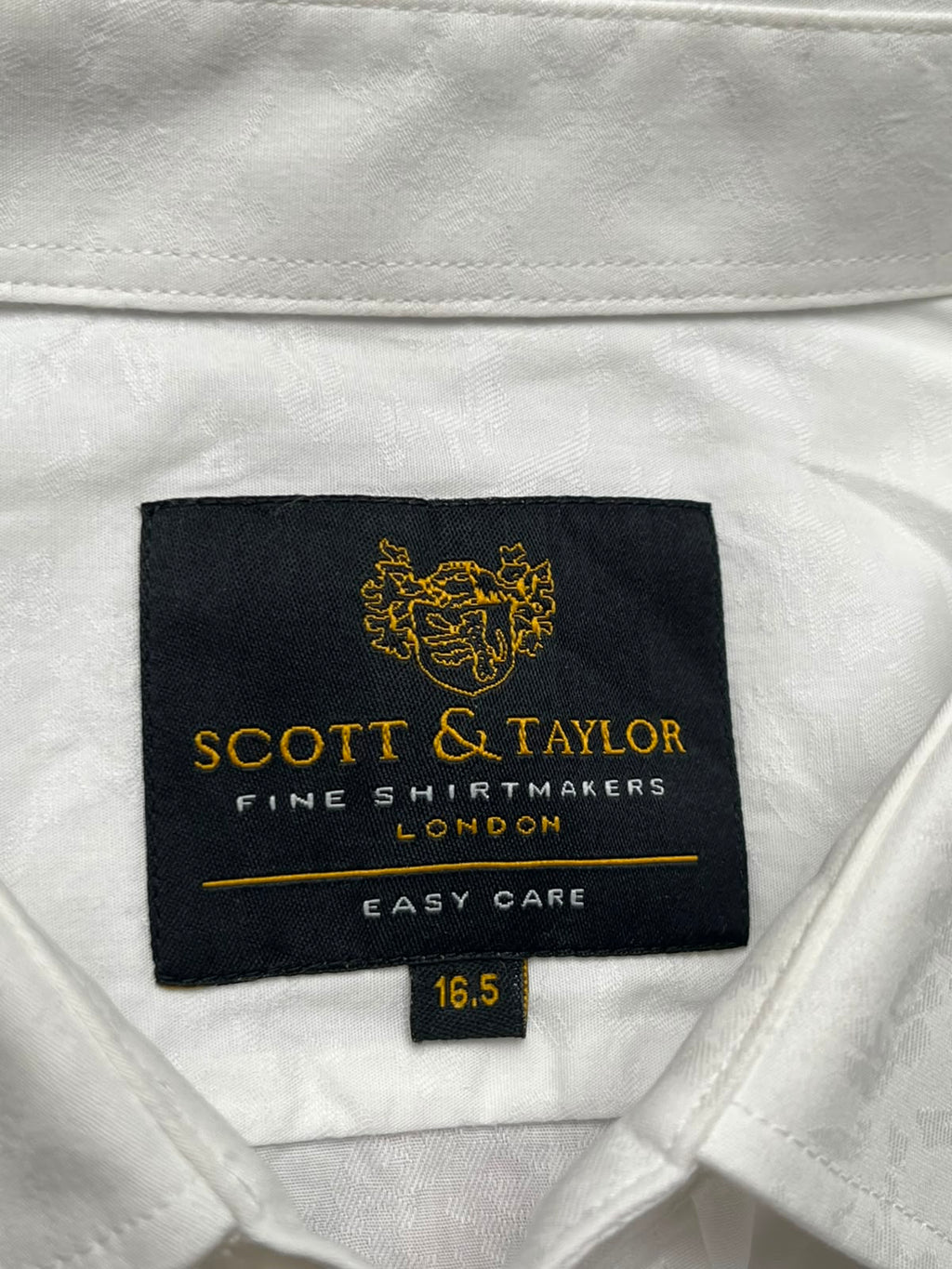 SCOTT & TAYLOR Easy Care White Floral Jacquard  BUTTON DOWN SHIRT - XL