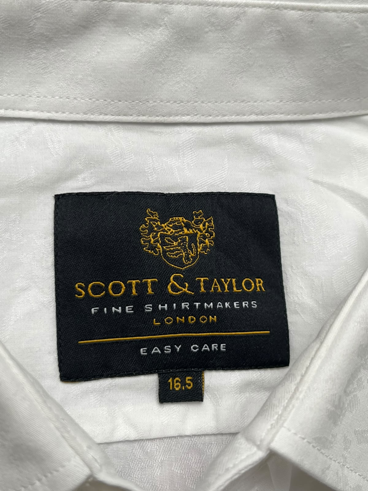 SCOTT & TAYLOR Easy Care White Floral Jacquard  BUTTON DOWN SHIRT - XL