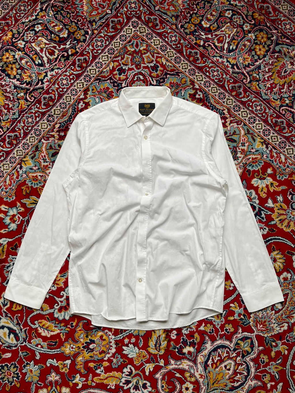 SCOTT & TAYLOR Easy Care White Floral Jacquard  BUTTON DOWN SHIRT - XL