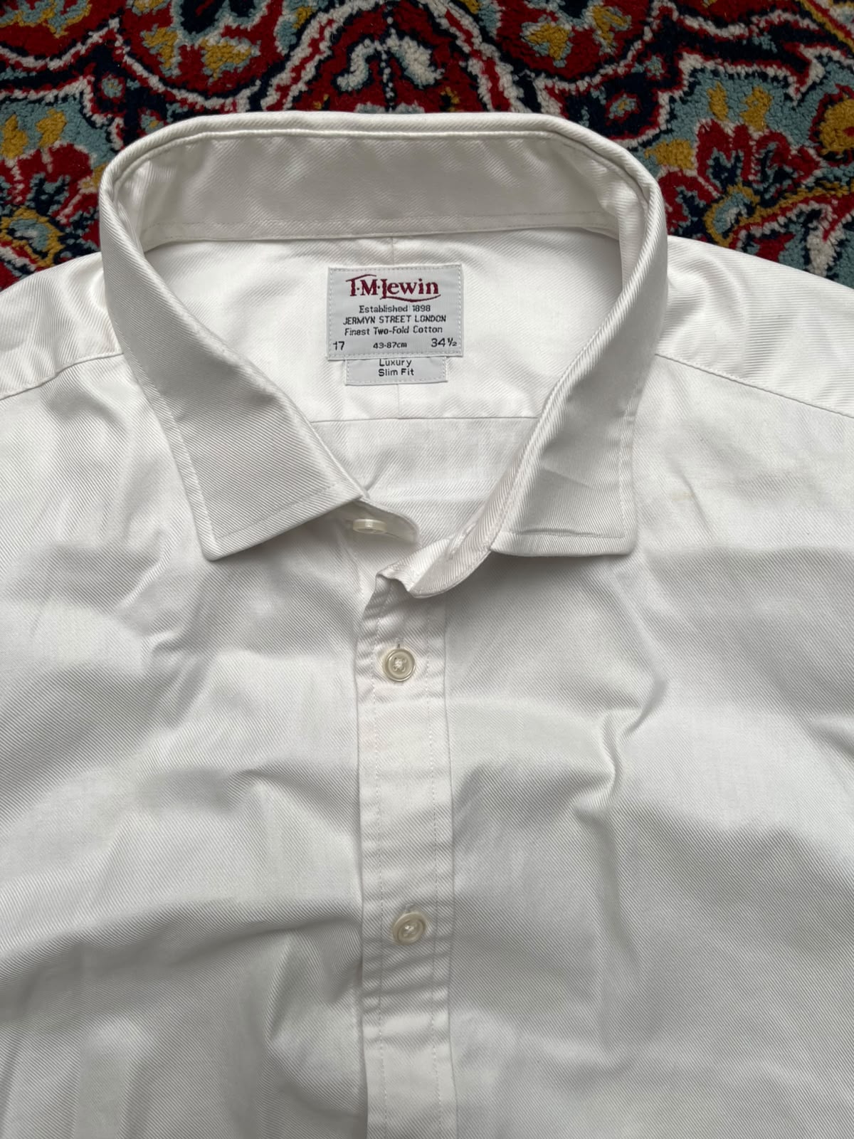 TM LEWIN Luxury Slim Fit White Twill BUTTON DOWN SHIRT - XL