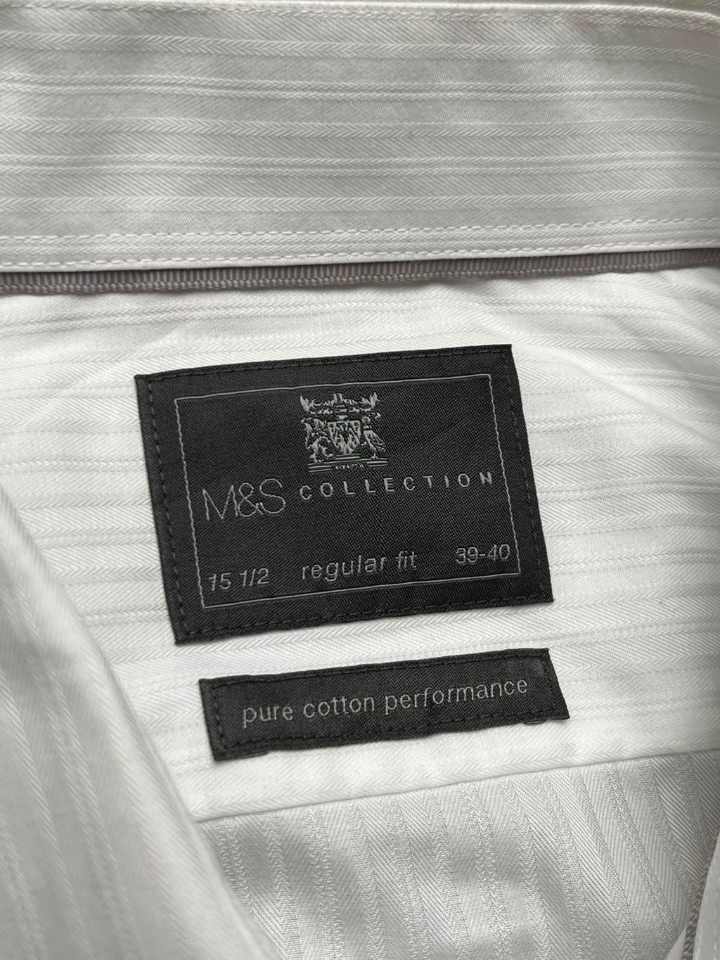 M&S COLLECTION Regular Fit Pure Cotton White Textured BUTTON DOWN SHIRT - L