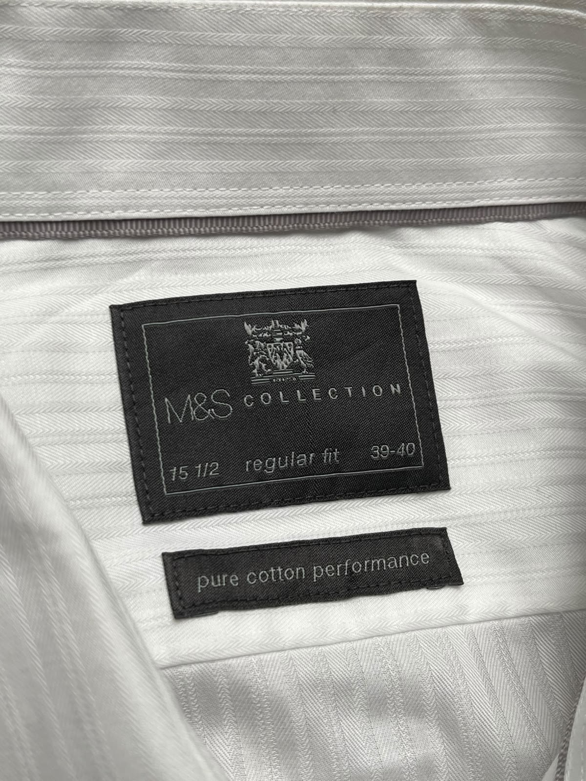 M&S COLLECTION Regular Fit Pure Cotton White Textured BUTTON DOWN SHIRT - L