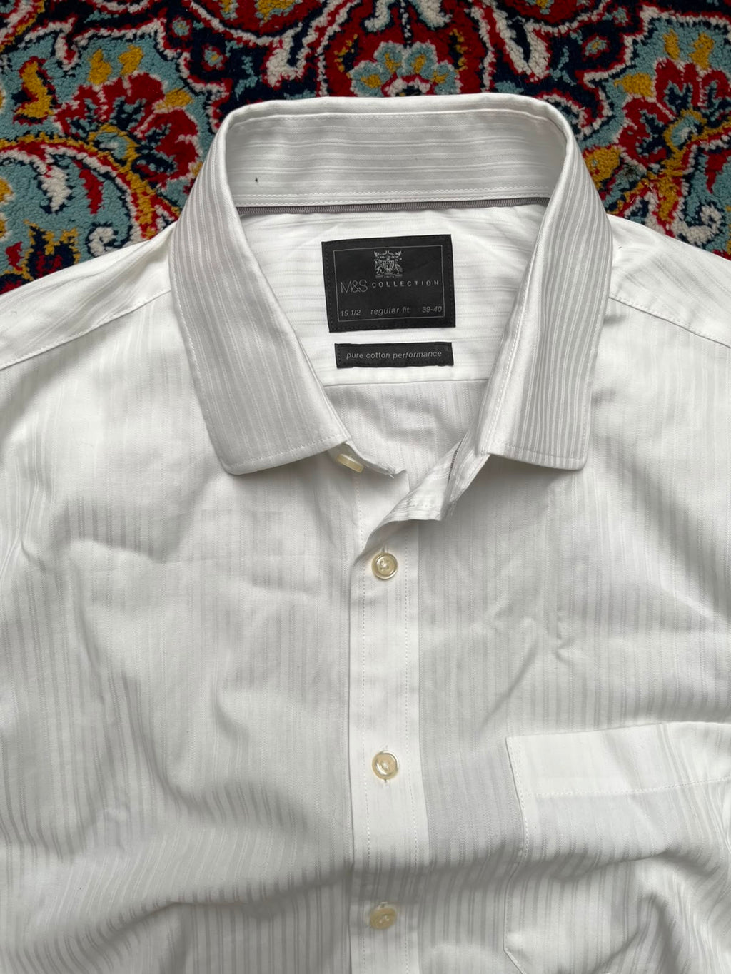 M&S COLLECTION Regular Fit Pure Cotton White Textured BUTTON DOWN SHIRT - L