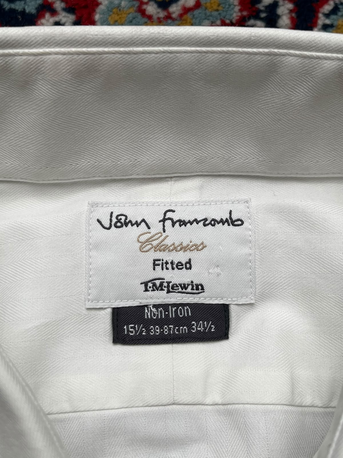 TM LEWIN John Francomb Classics Fitted White Herringbone BUTTON DOWN SHIRT - L