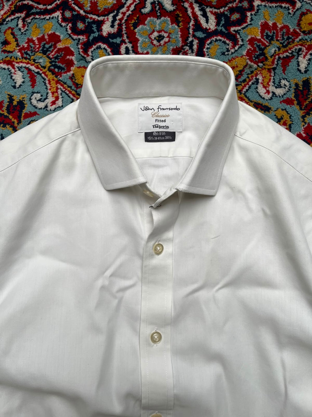 TM LEWIN John Francomb Classics Fitted White Herringbone BUTTON DOWN SHIRT - L