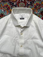 TM LEWIN John Francomb Classics Fitted White Herringbone BUTTON DOWN SHIRT - L