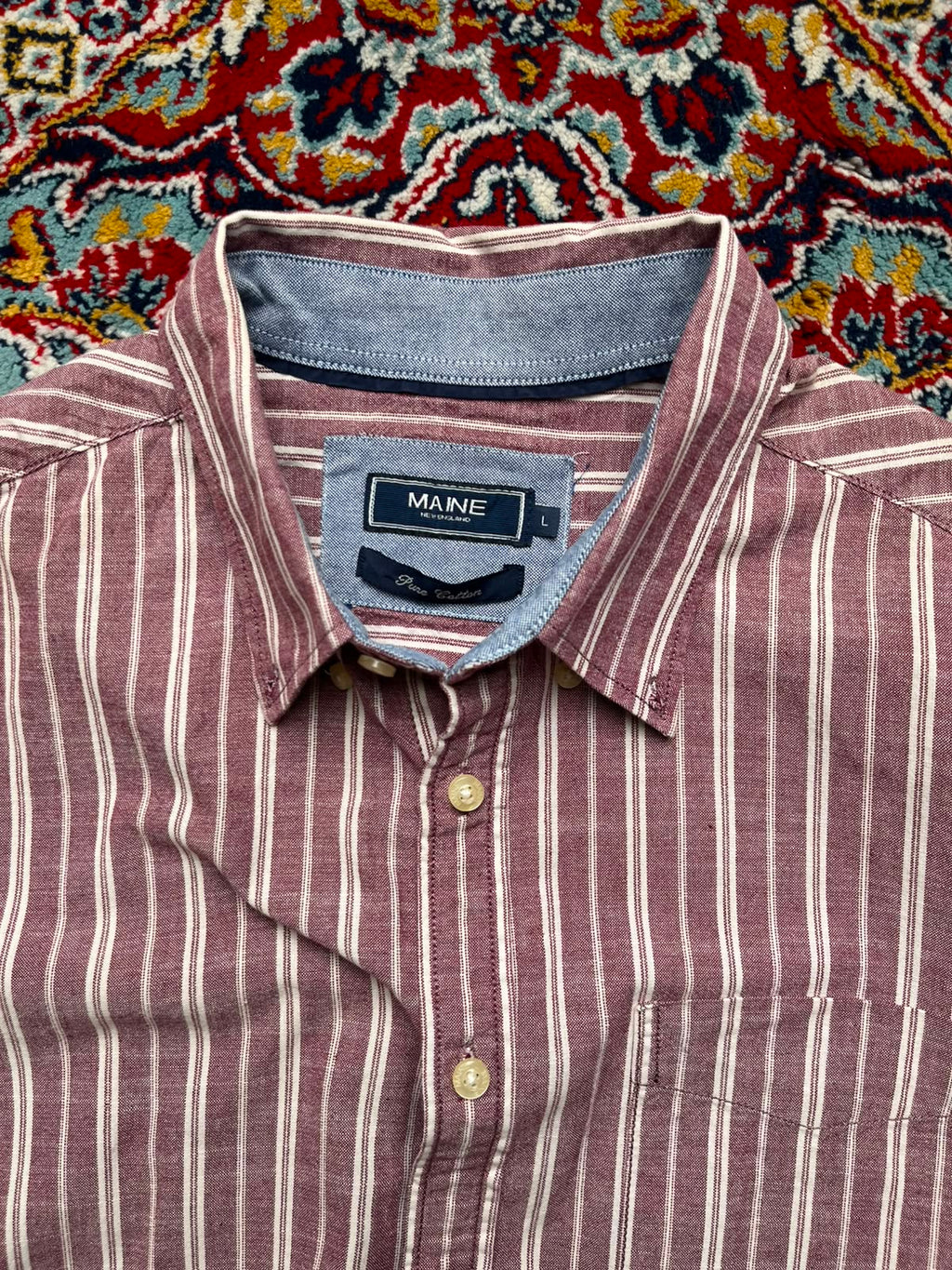 Maine New England Burgundy White Striped Button Down Shirt - XL