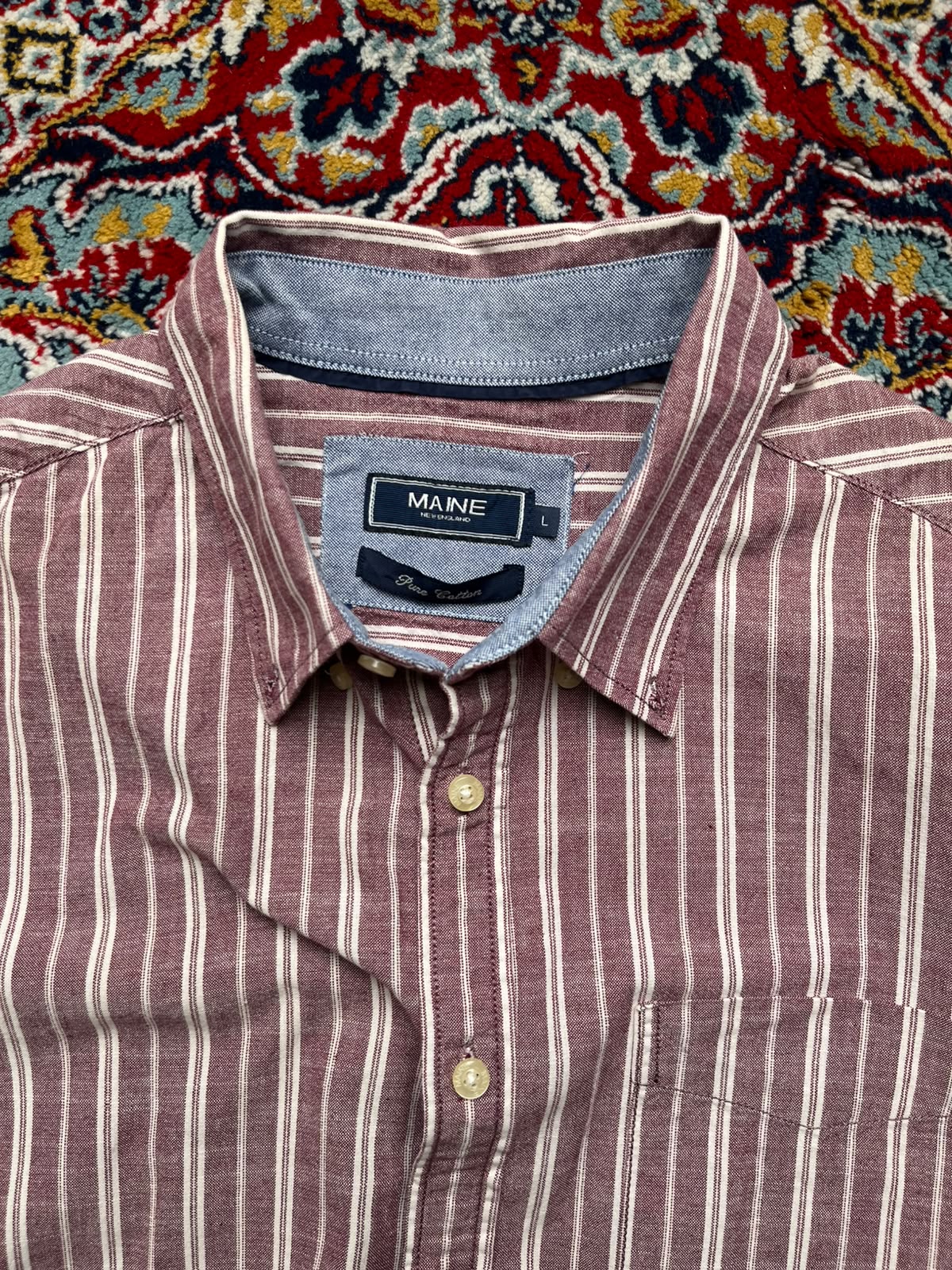 Maine New England Burgundy White Striped Button Down Shirt - XL