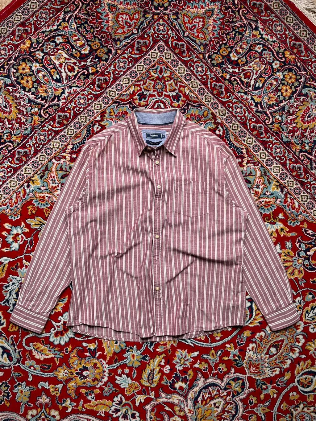 Maine New England Burgundy White Striped Button Down Shirt - XL