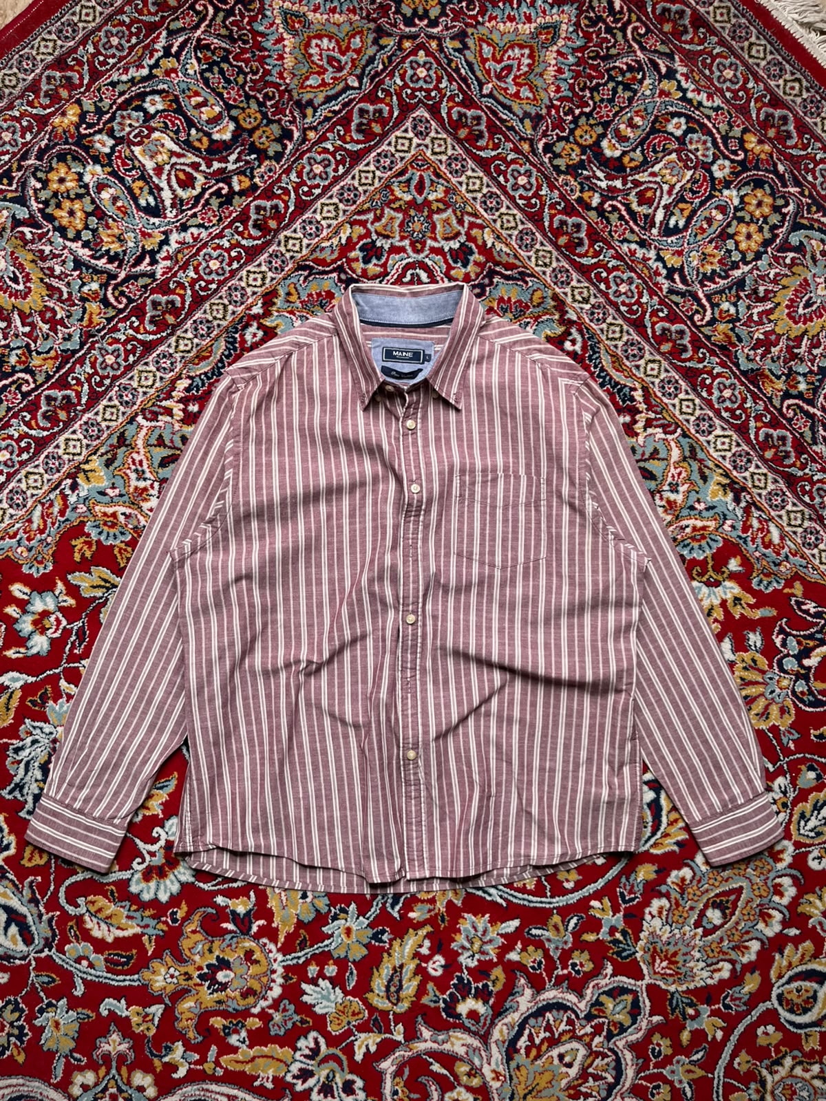 Maine New England Burgundy White Striped Button Down Shirt - XL