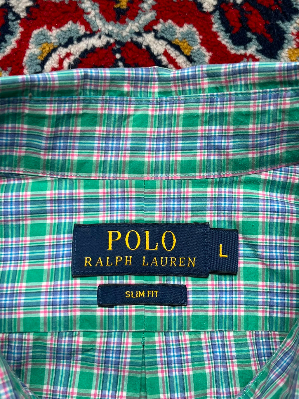 POLO RALPH LAUREN SLIM FIT GREEN PLAID CHECK BUTTON DOWN SHIRT - L