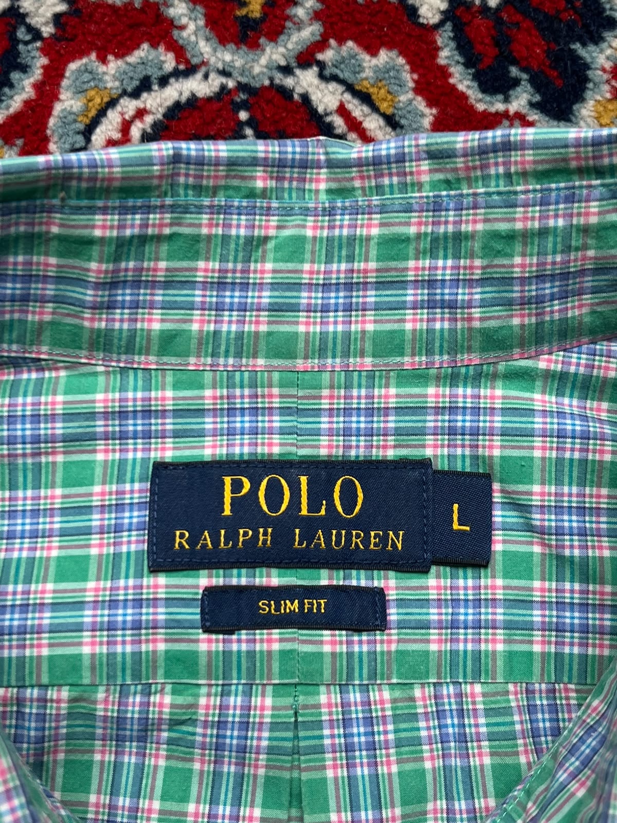 POLO RALPH LAUREN SLIM FIT GREEN PLAID CHECK BUTTON DOWN SHIRT - L