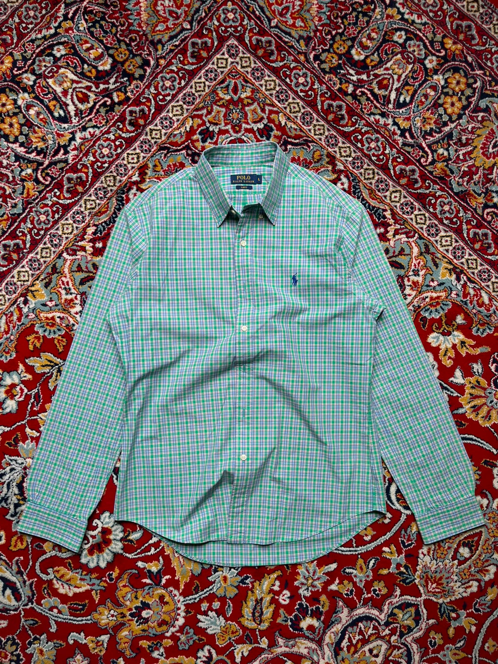 POLO RALPH LAUREN SLIM FIT GREEN PLAID CHECK BUTTON DOWN SHIRT - L