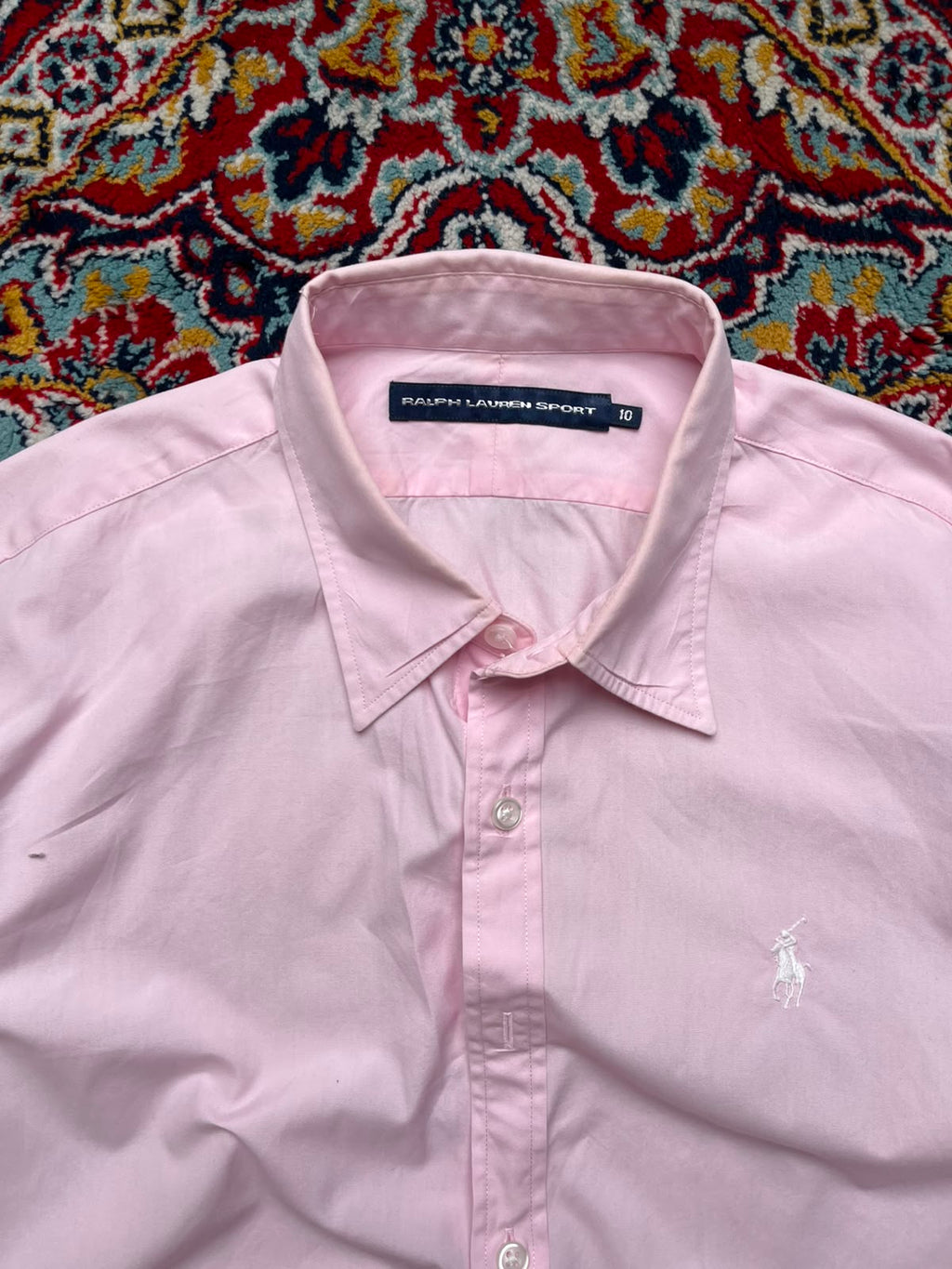 RALPH LAUREN SPORT LIGHT PINK SOLID COTTON BUTTON DOWN SHIRT- M