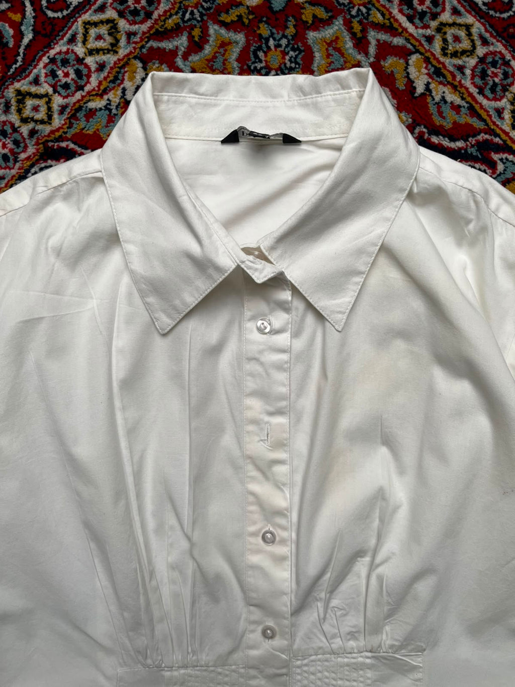 Papaya White Ruched Pleated Waist Casual Elegant Button Down Shirt - XL