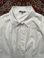 Papaya White Ruched Pleated Waist Casual Elegant Button Down Shirt - XL