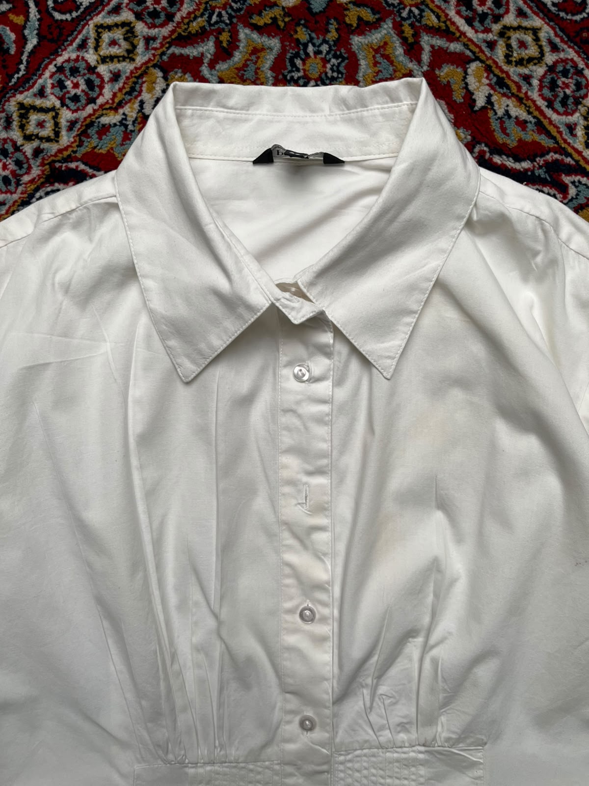 Papaya White Ruched Pleated Waist Casual Elegant Button Down Shirt - XL