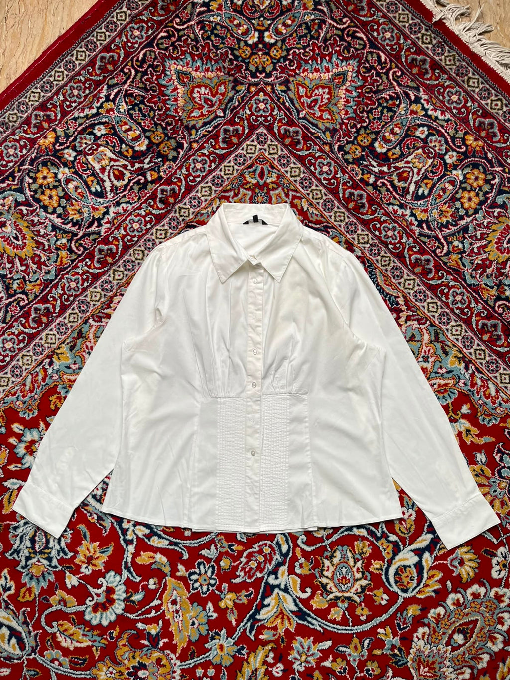 Papaya White Ruched Pleated Waist Casual Elegant Button Down Shirt - XL