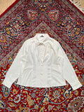 Papaya White Ruched Pleated Waist Casual Elegant Button Down Shirt - XL