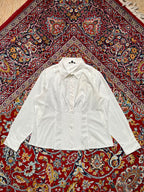 Papaya White Ruched Pleated Waist Casual Elegant Button Down Shirt - XL