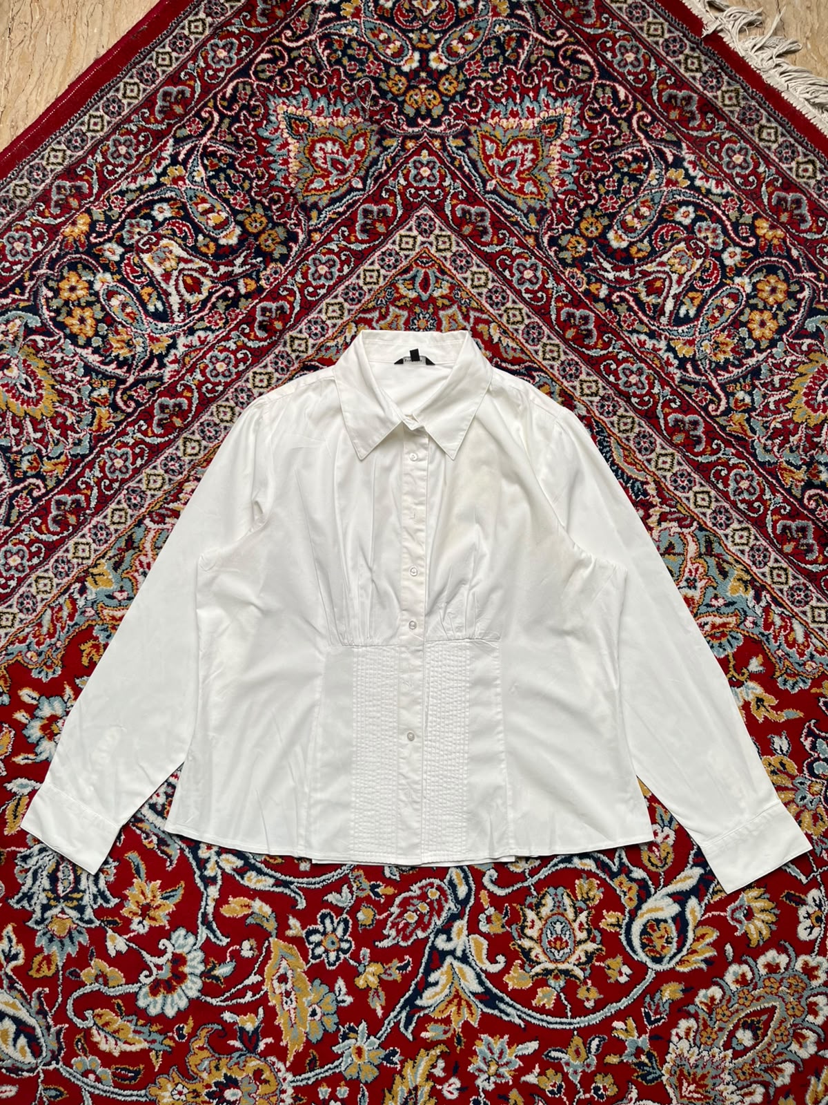 Papaya White Ruched Pleated Waist Casual Elegant Button Down Shirt - XL