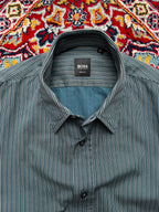 HUGO BOSS Slim Fit Teal Blue Striped BUTTON DOWN SHIRT - L