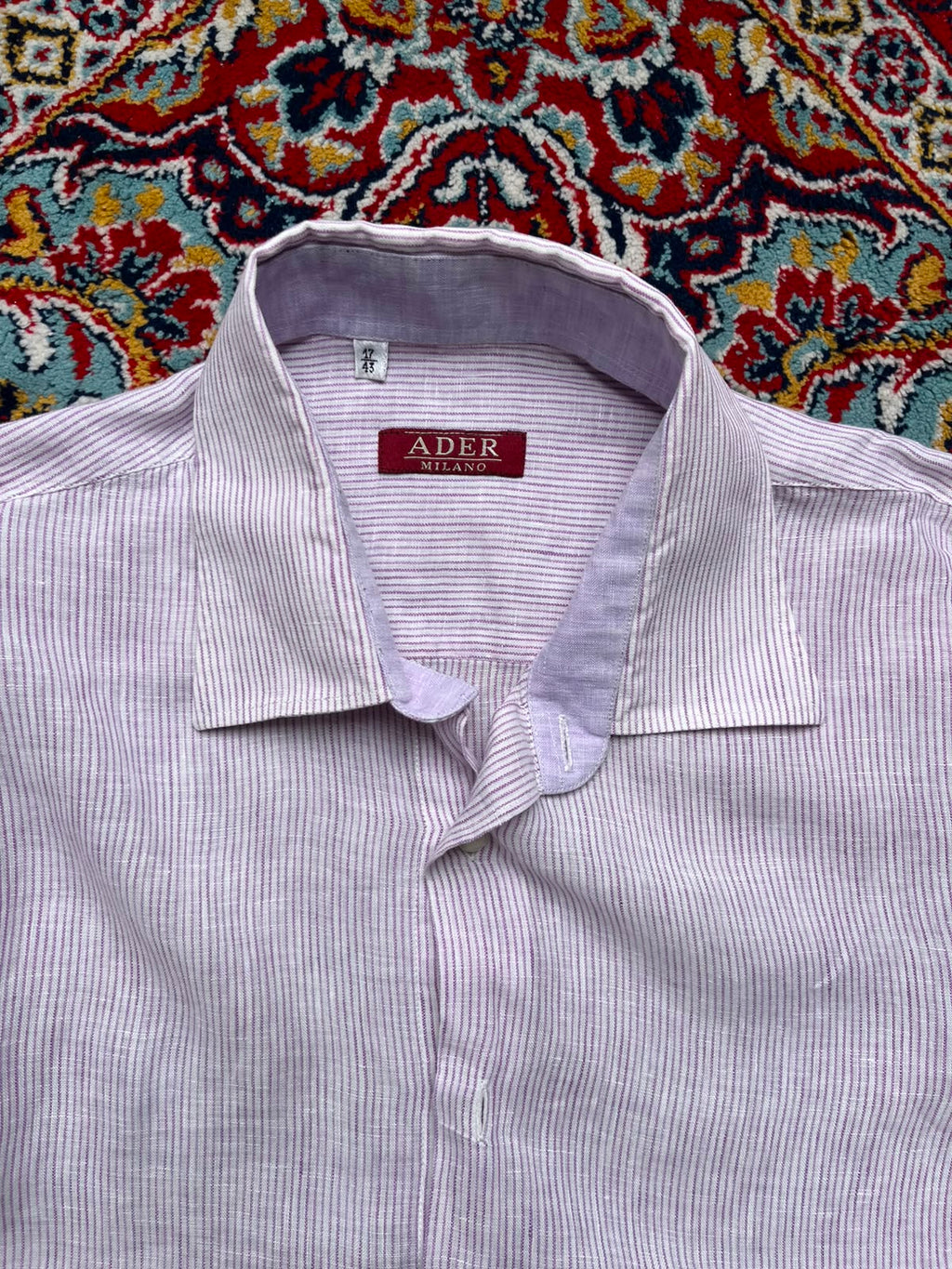 ADER Milano Purple White Striped Linen Button Down Shirt - XL