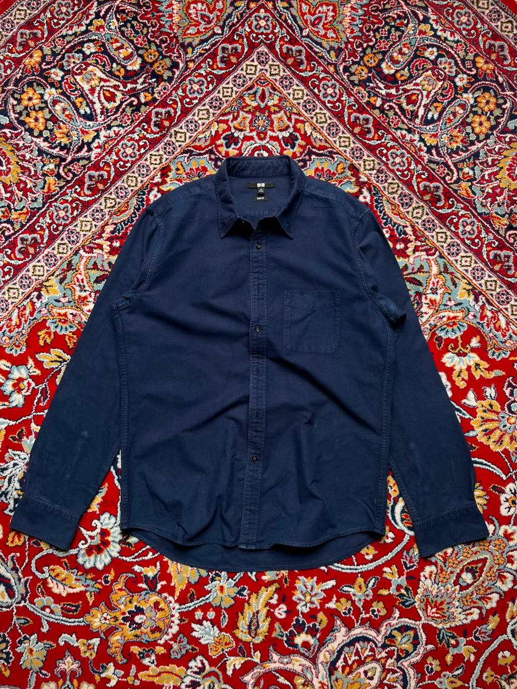 Uniqlo Navy Blue Slim Fit Cotton Button Down Shirt - M