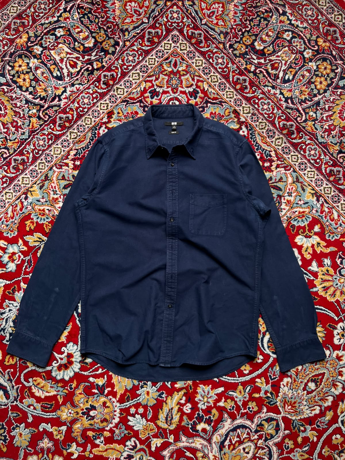 Uniqlo Navy Blue Slim Fit Cotton Button Down Shirt - M