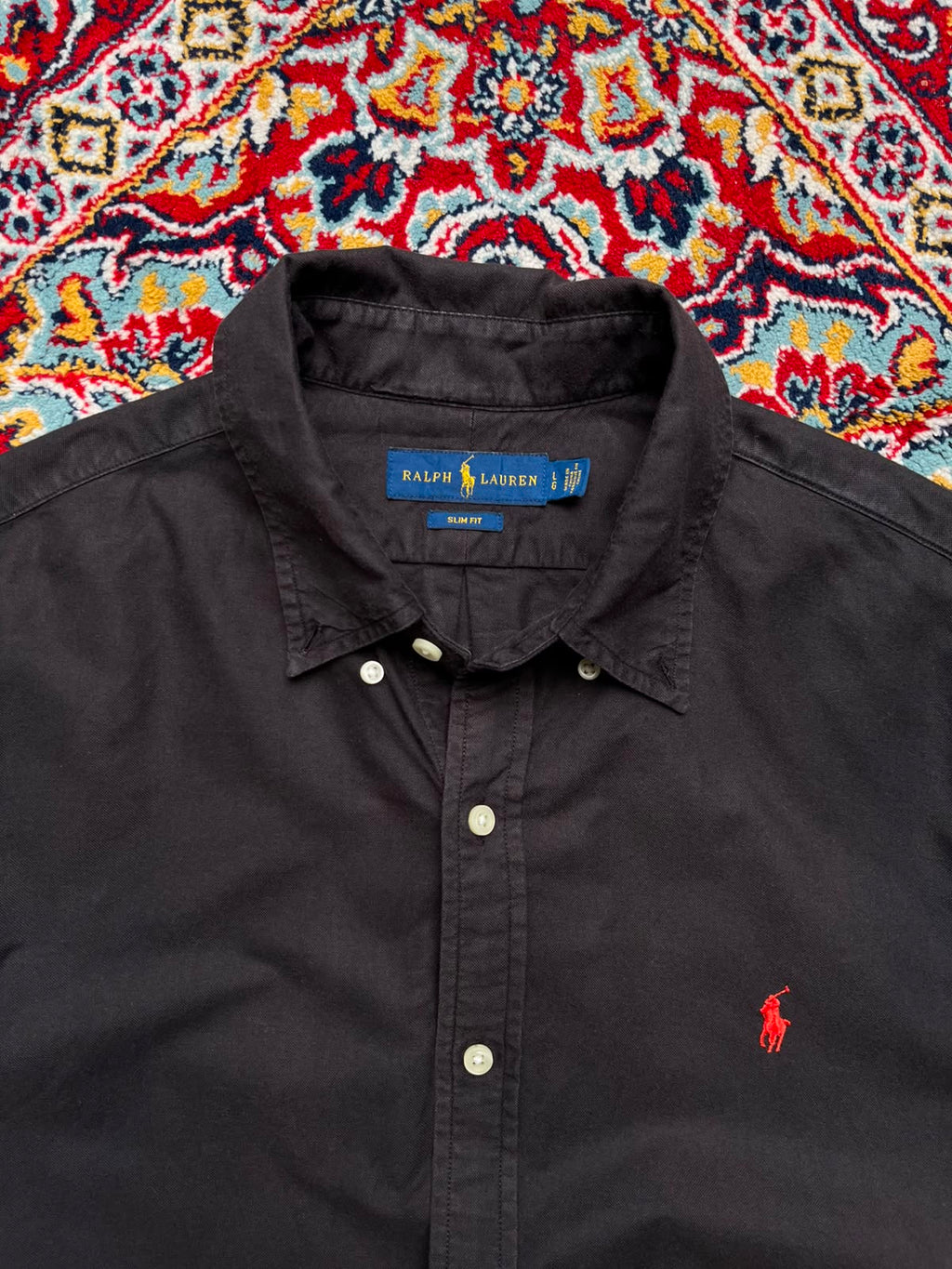 Ralph Lauren Black Slim Fit Red Button Down Shirt - L