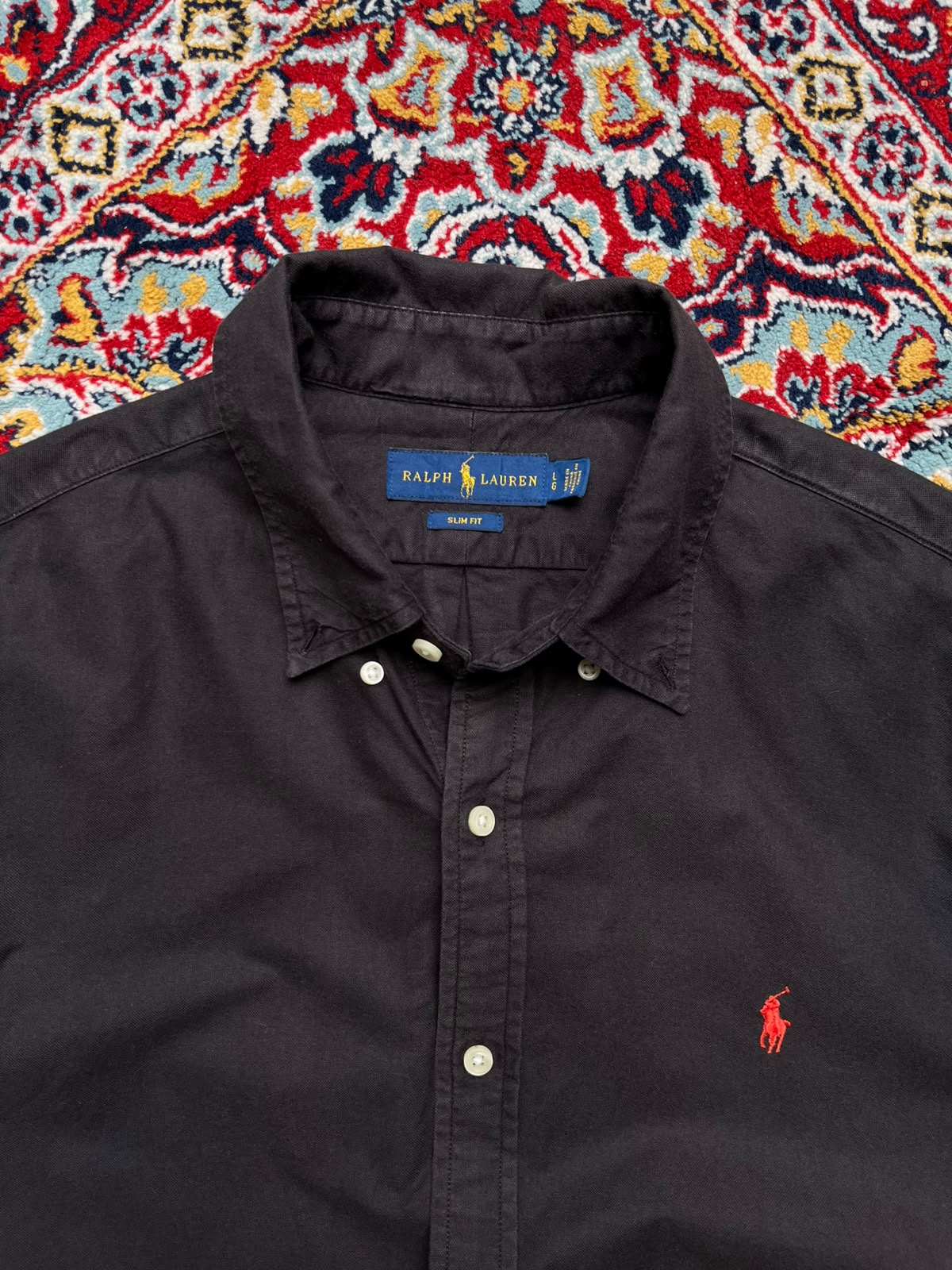 Ralph Lauren Black Slim Fit Red Button Down Shirt - L