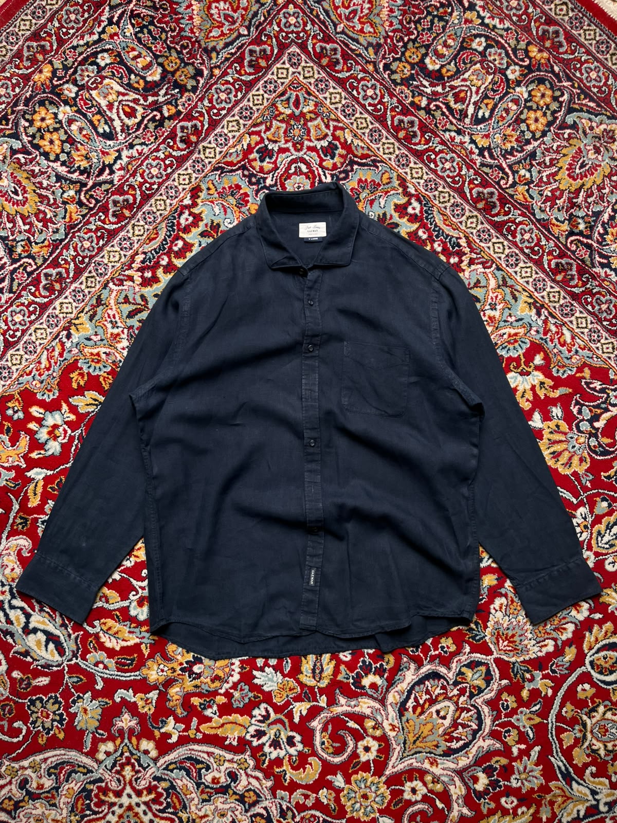 GAZMAN Pure Linen Navy Blue Button Down Shirt - XL