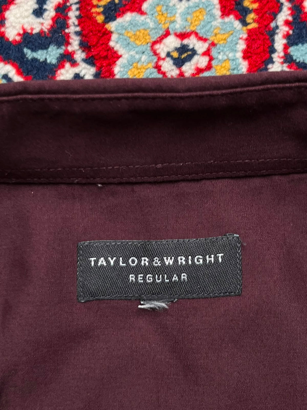Taylor & Wright Regular Fit Burgundy Button Down Shirt - XL