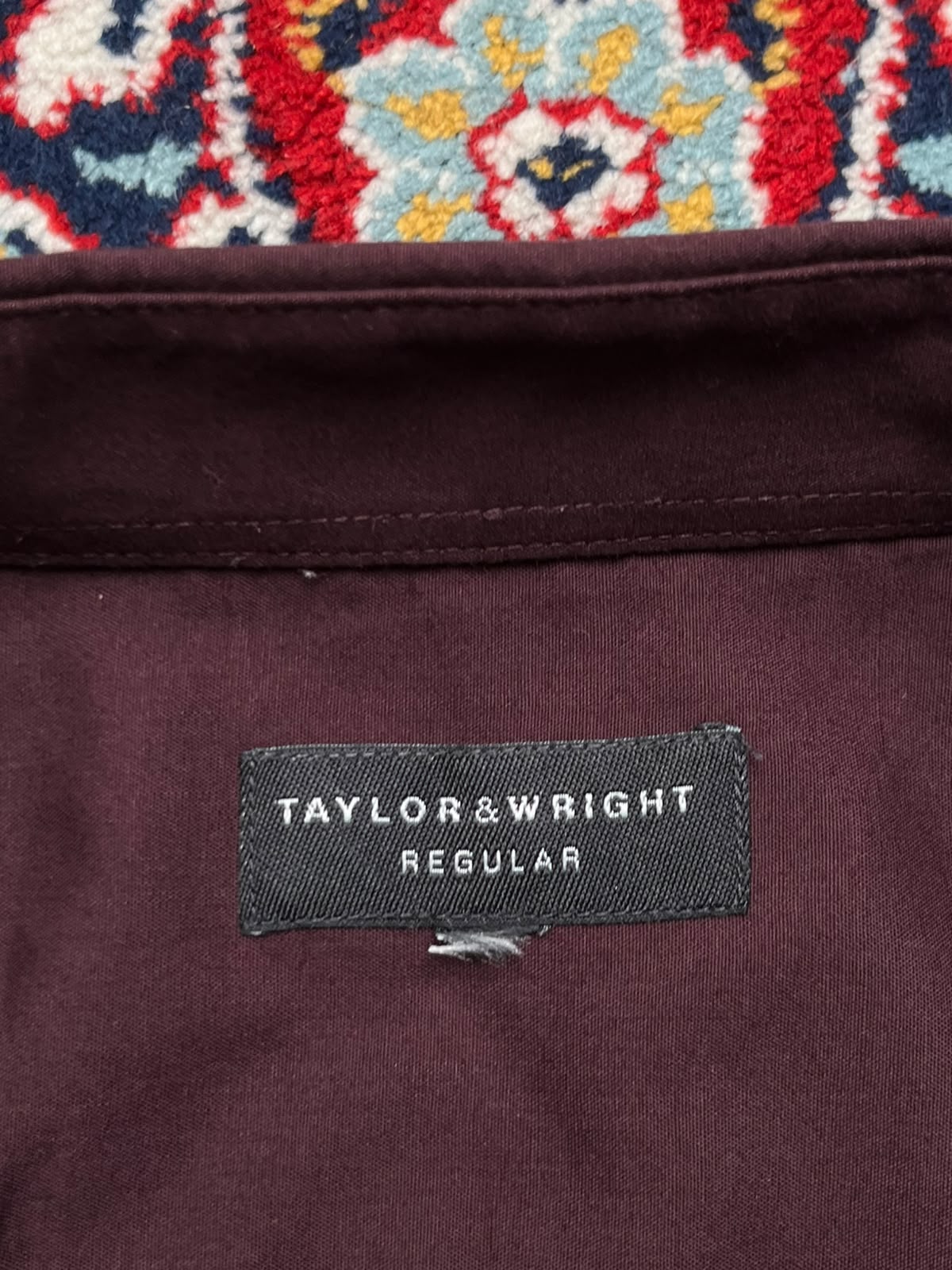 Taylor & Wright Regular Fit Burgundy Button Down Shirt - XL