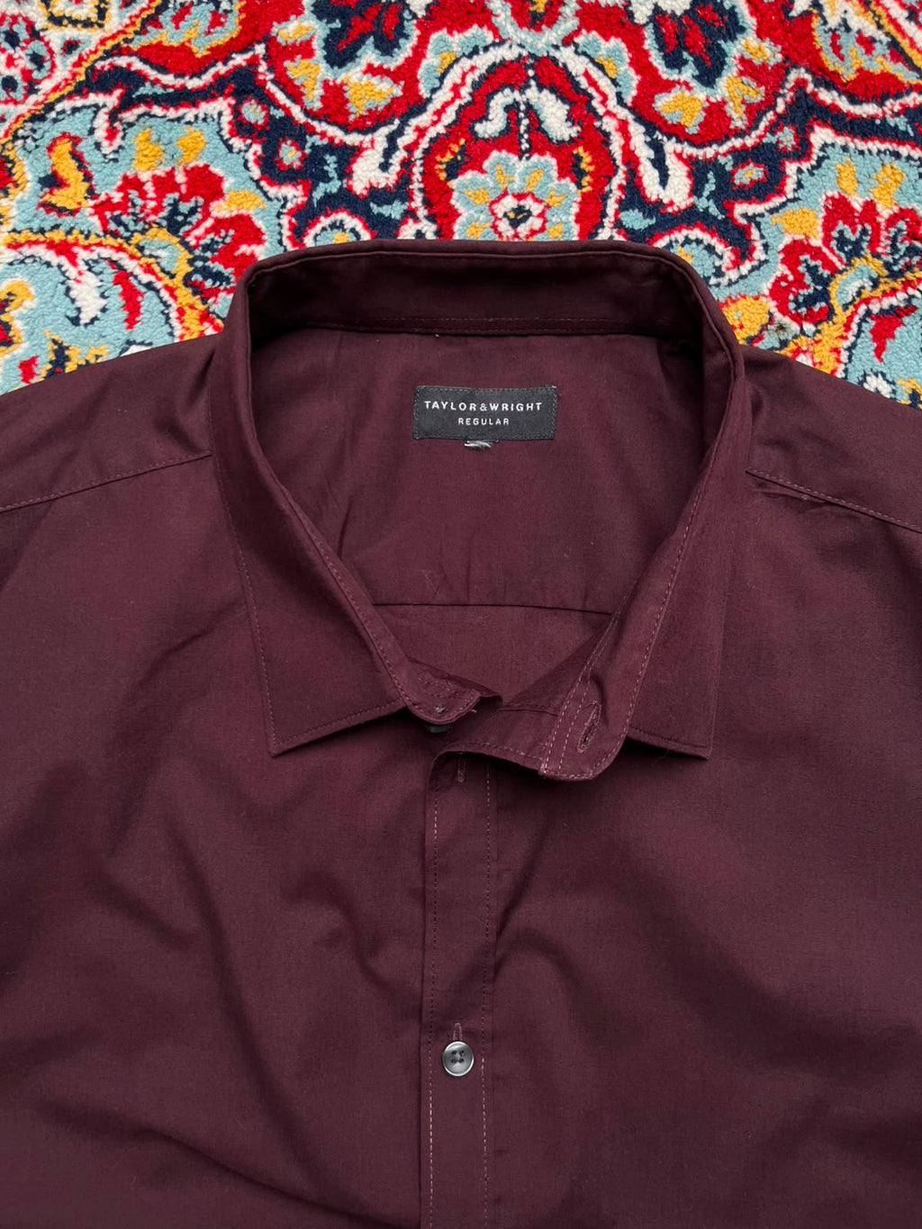 Taylor & Wright Regular Fit Burgundy Button Down Shirt - XL
