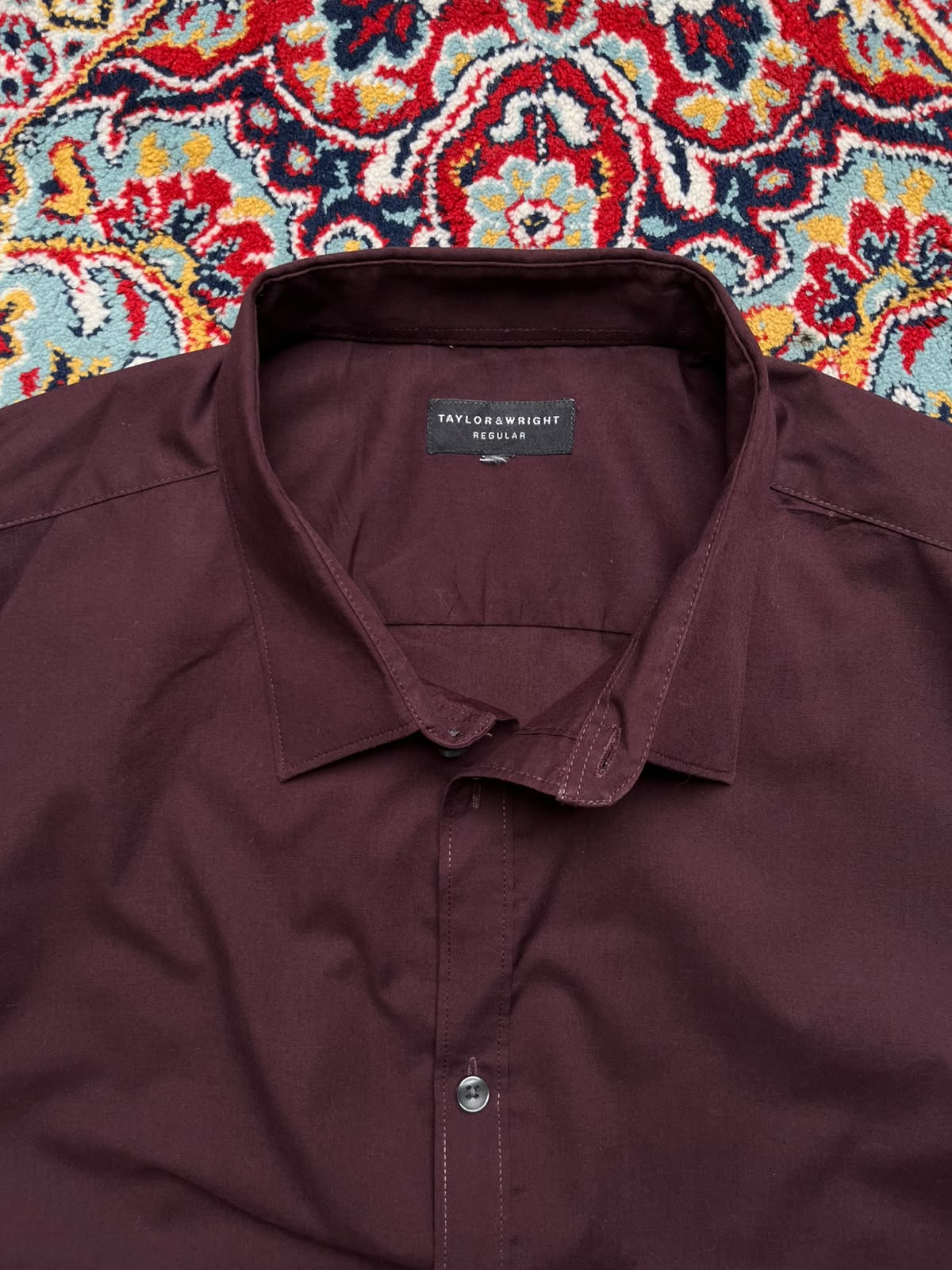 Taylor & Wright Regular Fit Burgundy Button Down Shirt - XL