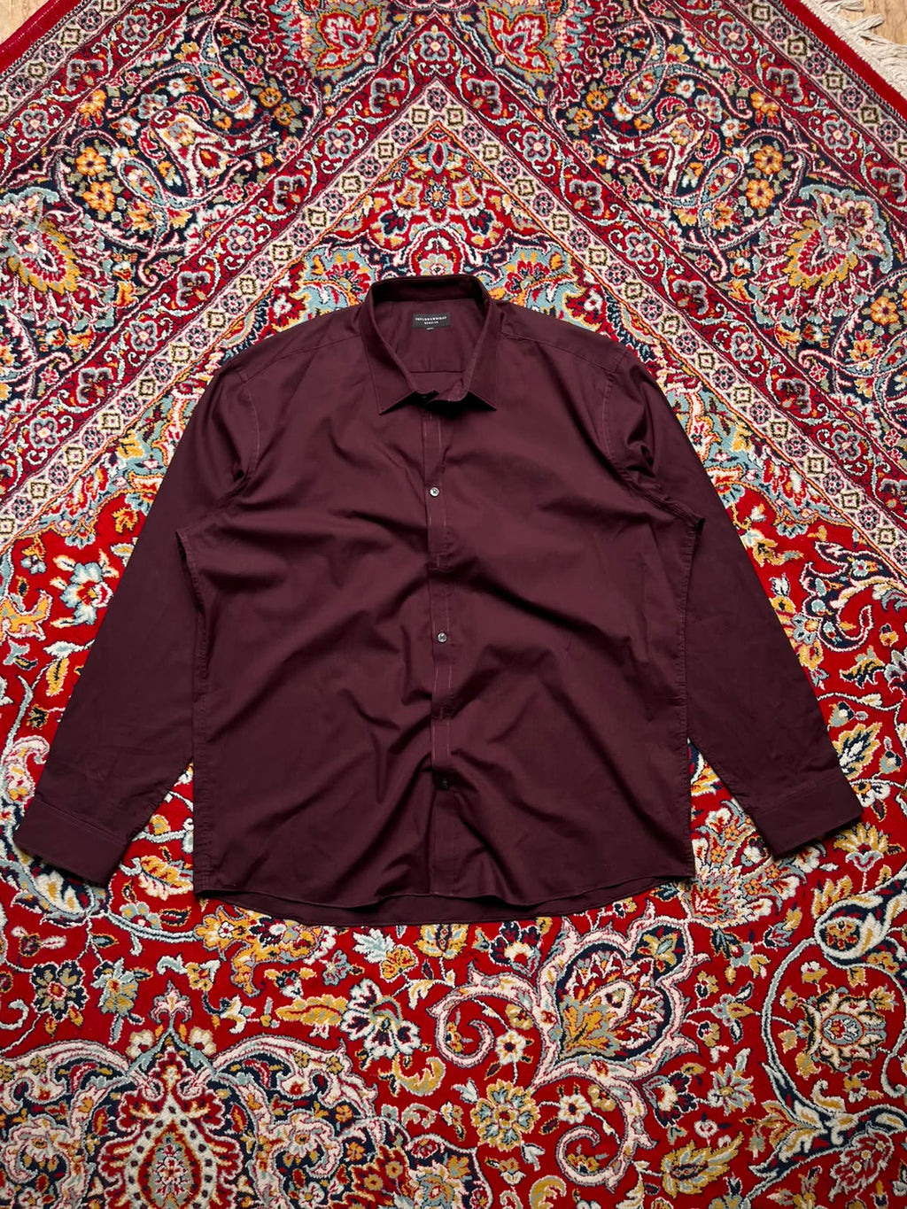 Taylor & Wright Regular Fit Burgundy Button Down Shirt - XL