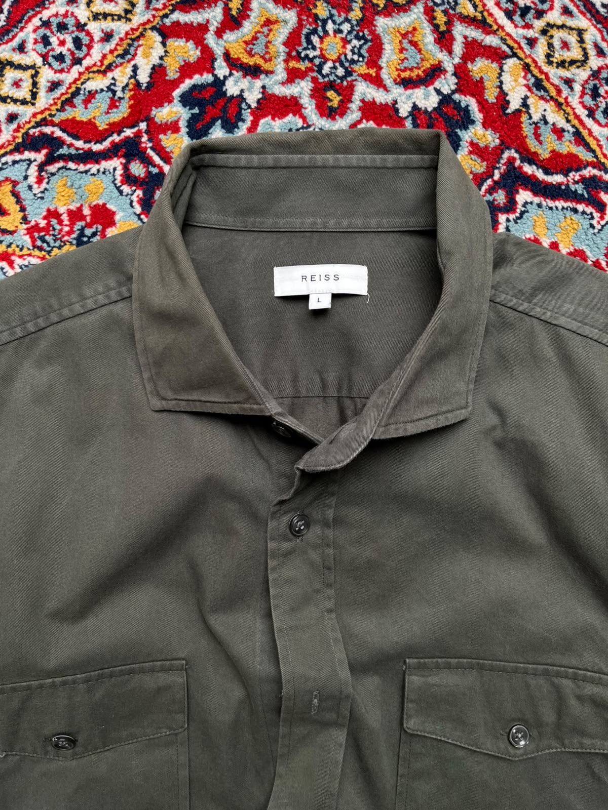 Reiss Made in Turkey Olive Green Cotton Button Down Shirt - L