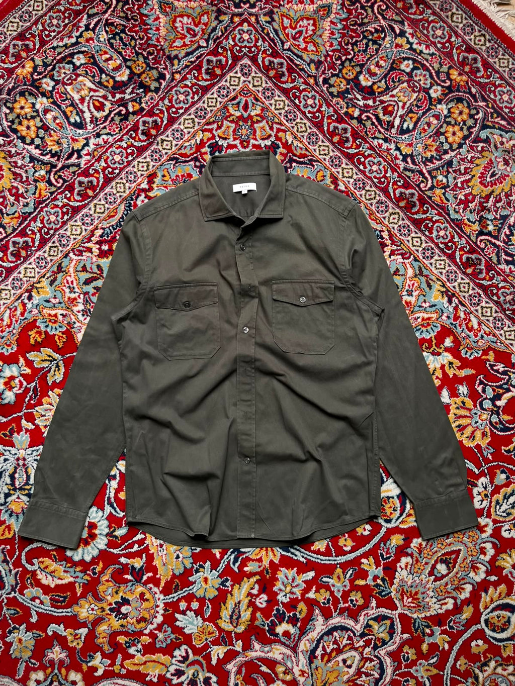 Reiss Made in Turkey Olive Green Cotton Button Down Shirt - L
